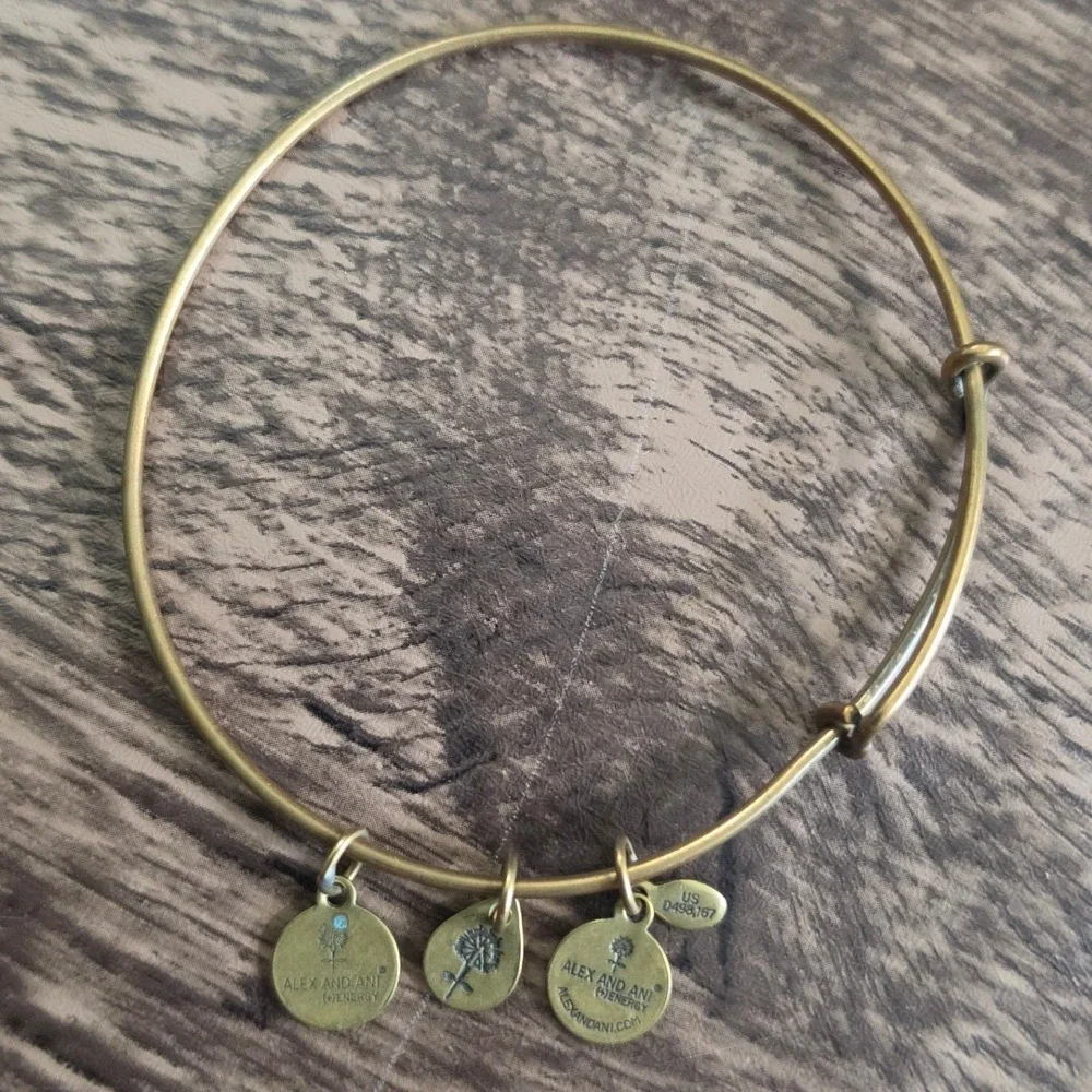 ALEX AND ANI Bangle Bracelet Womens Gold Dandelion Charm Rafaelian Finish